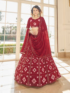 Myra Red Georgette Embroidered Designer Lehenga