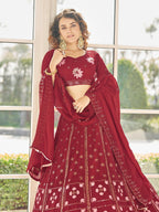 Myra Red Georgette Embroidered Designer Lehenga