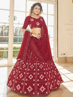 Myra Red Georgette Embroidered Designer Lehenga