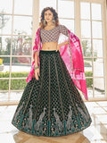 Myra Green & Pink Georgette Embroidered Designer Lehenga