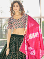 Myra Green & Pink Georgette Embroidered Designer Lehenga