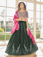 Myra Green & Pink Georgette Embroidered Designer Lehenga