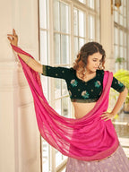 Myra Dusty Pink & Green Georgette Embroidered Designer Lehenga