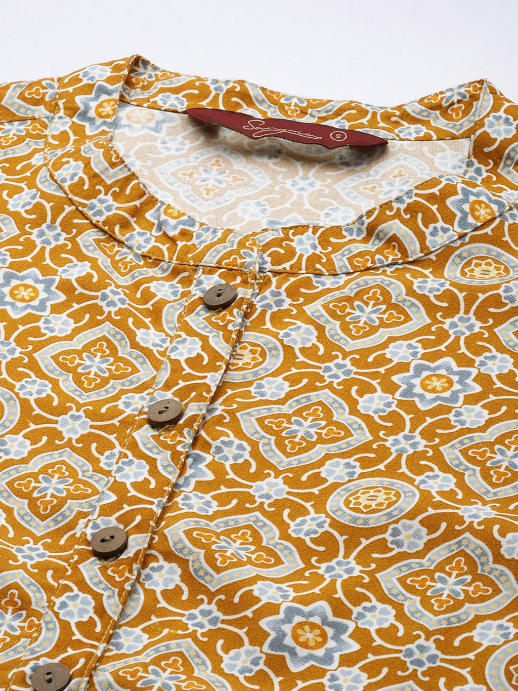 Sangria Women Mustard Yellow & Blue Printed Kurta
