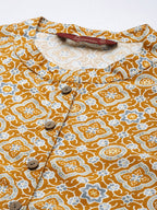 Sangria Women Mustard Yellow & Blue Printed Kurta