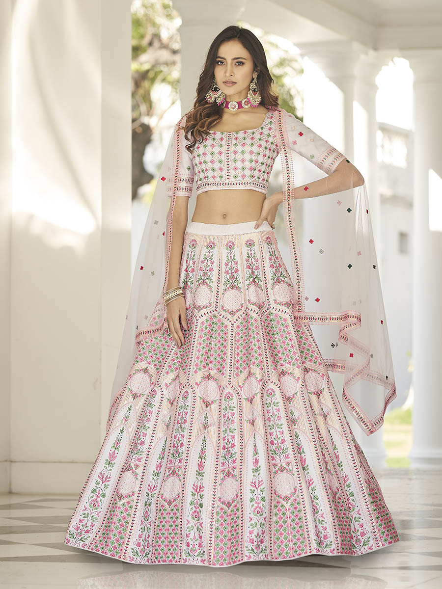 Myra White Heavy Embroidered Designer Lehenga