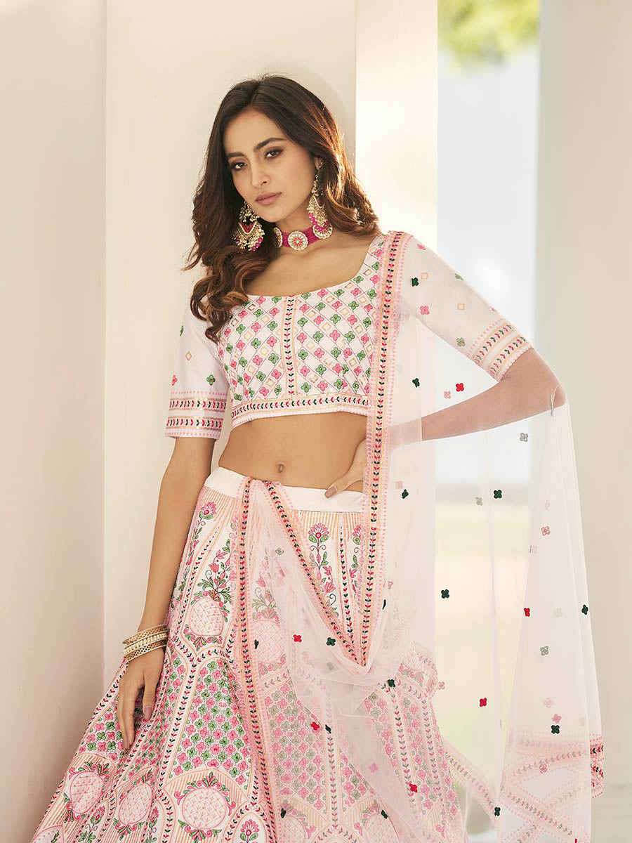 Myra White Heavy Embroidered Designer Lehenga