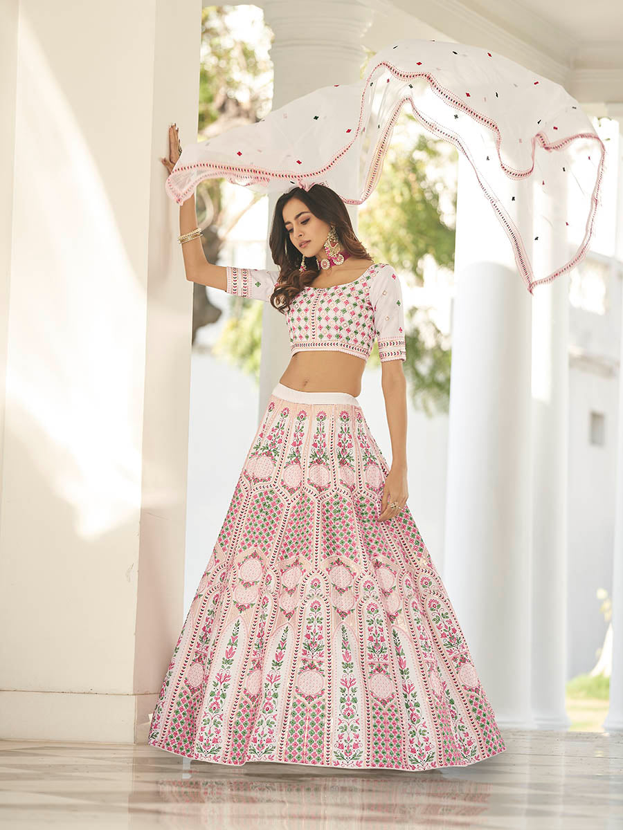Myra White Heavy Embroidered Designer Lehenga