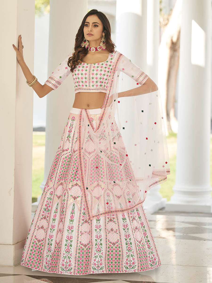 Myra White Heavy Embroidered Designer Lehenga