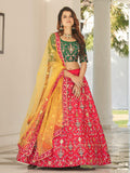 Myra Green and Yellow Heavy Embroidered Designer Lehenga