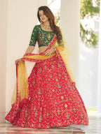 Myra Green and Yellow Heavy Embroidered Designer Lehenga