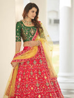 Myra Green and Yellow Heavy Embroidered Designer Lehenga