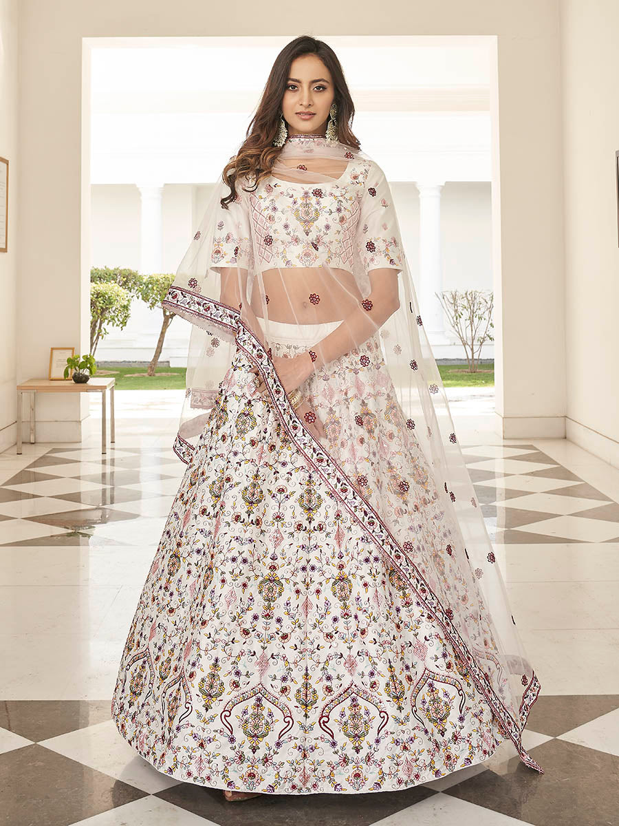 Myra White Heavy Embroidered Designer Lehenga