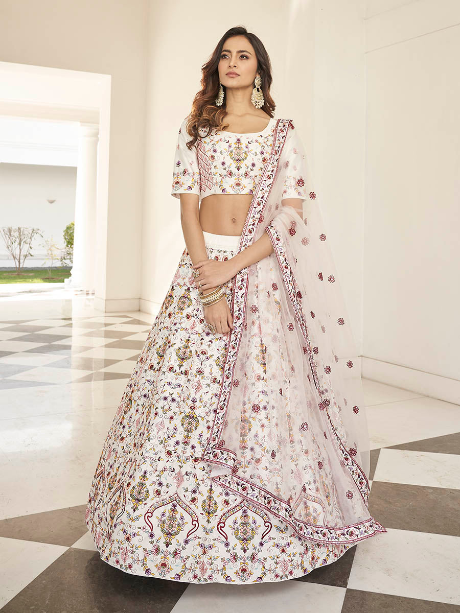 Myra White Heavy Embroidered Designer Lehenga