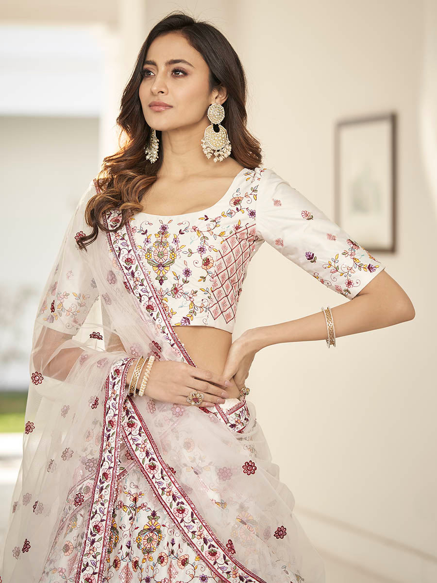 Myra White Heavy Embroidered Designer Lehenga