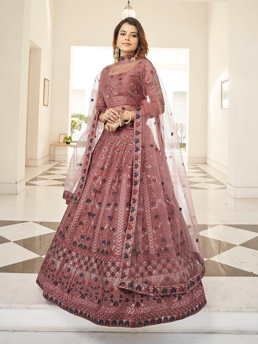 Myra Rust Orange Heavy Embroidered Designer Lehenga