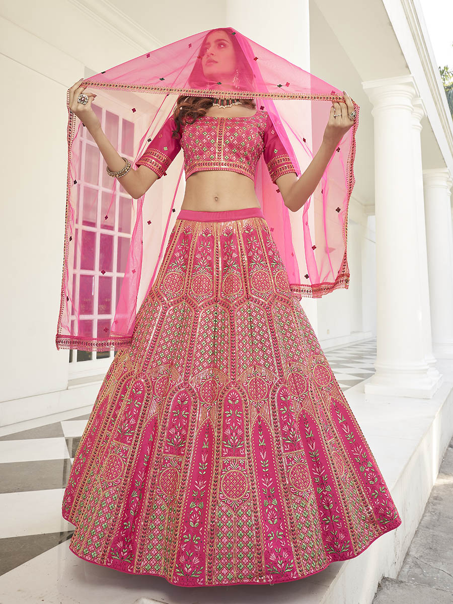 Myra Deep Pink Heavy Embroidered Designer Lehenga