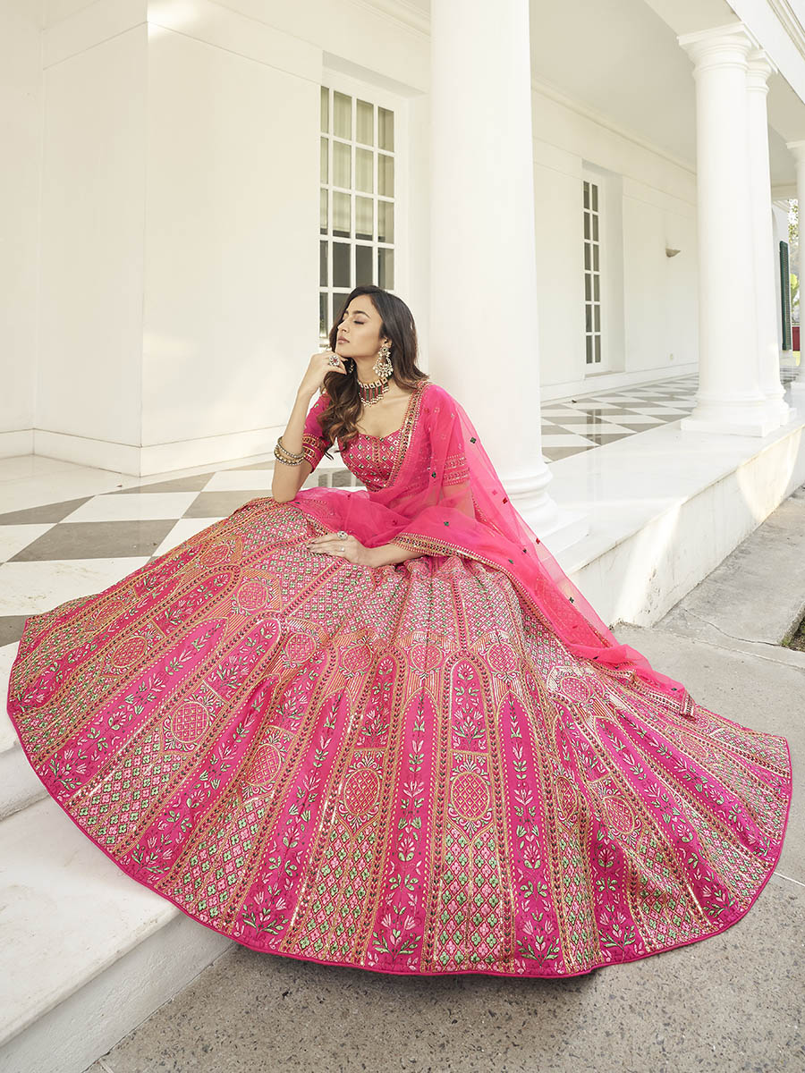 Myra Deep Pink Heavy Embroidered Designer Lehenga