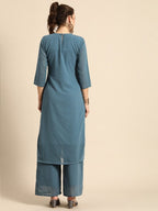 All About You Women Grey Ethnic Motifs Embroidered Regular Chikankari Kurta with Palazzos