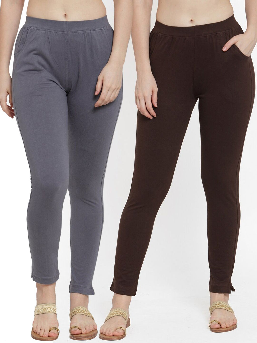 TAG 7 Women Pack Of 2 Solid Ankle-Length Straight-Fit Leggings