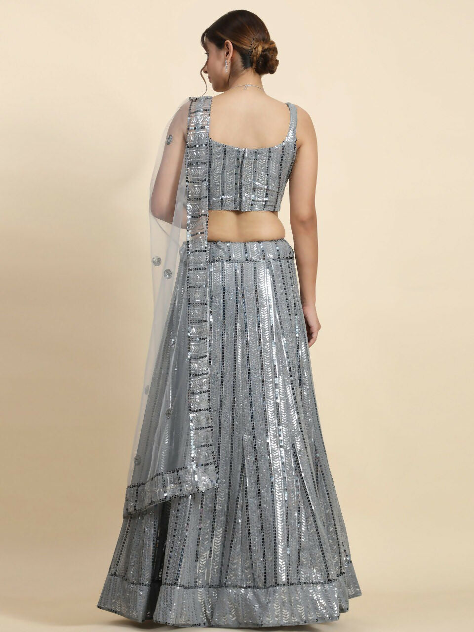 Jyoti Fashion Classy Grey Faux Georgette 3MM & 7MM Sequins Embroidery Lehenga Choli with Dupatta