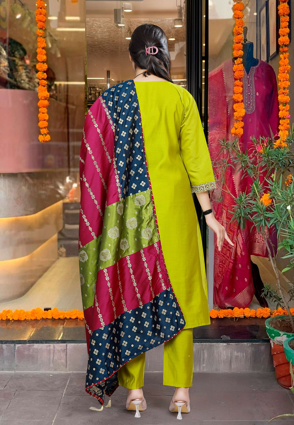 The52 Lemons Women's Gorgeous Embroidered Viscose Chanderi Fabric Straight Kurta Pant with Dupatta Set - Distacart