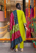 The52 Lemons Women's Gorgeous Embroidered Viscose Chanderi Fabric Straight Kurta Pant with Dupatta Set - Distacart