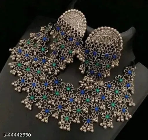 Tehzeeb Creations Women's Silver Colour Oxidised Necklace And Earring With Multi Beads