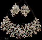 Tehzeeb Creations Women's Silver Colour Oxidised Necklace And Earring With Multi Beads