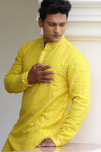 Ziba Yellow Designer Men's kurta by Hilo Design