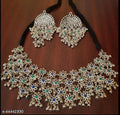 Tehzeeb Creations Women's Silver Colour Oxidised Necklace And Earring With Multi Beads