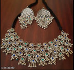 Tehzeeb Creations Women's Silver Colour Oxidised Necklace And Earring With Multi Beads