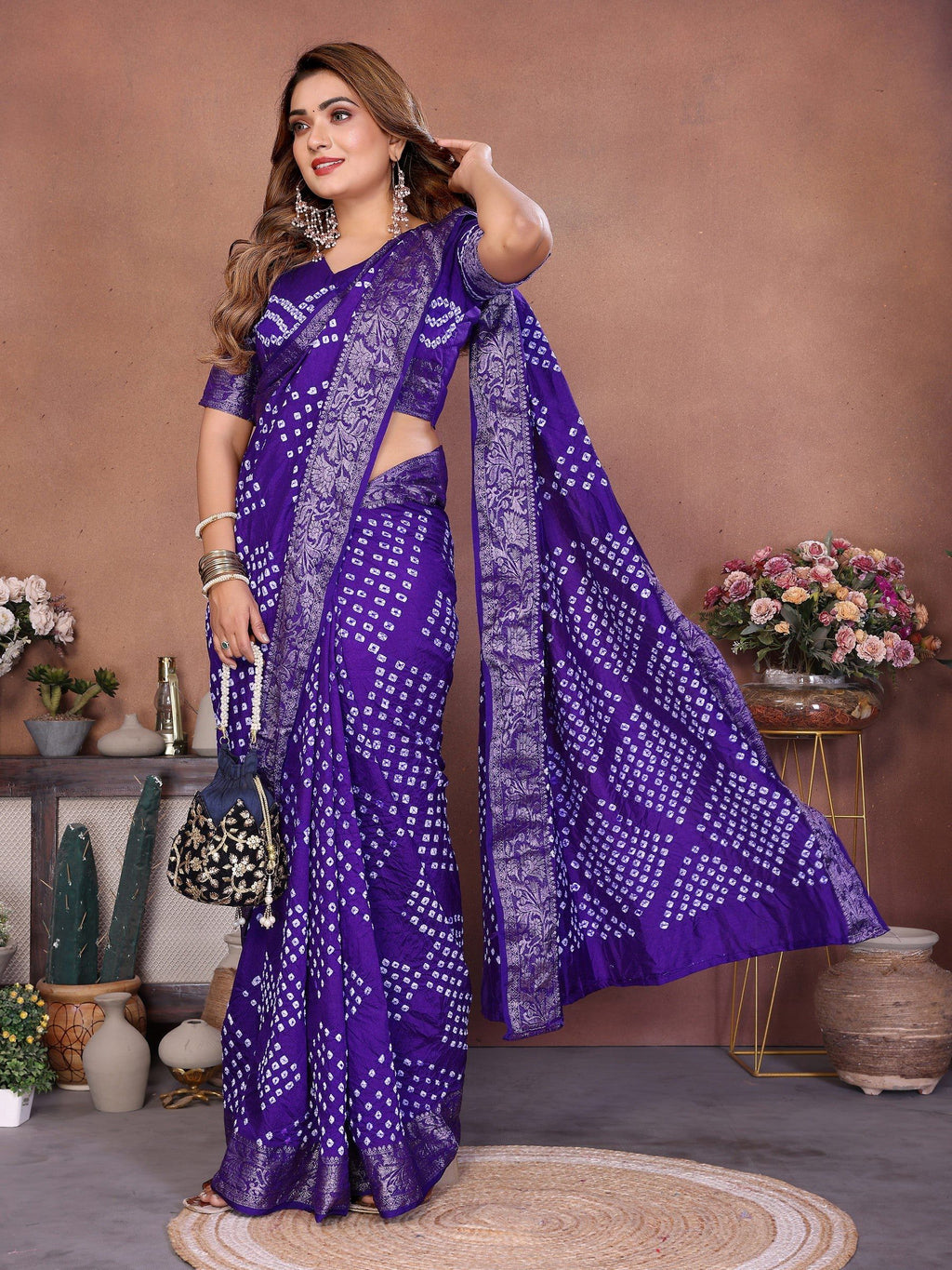 Anaita Blue Handmade Bandhej Viscose Silk Saree With Blouse - Distacart