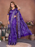Anaita Blue Handmade Bandhej Viscose Silk Saree With Blouse - Distacart