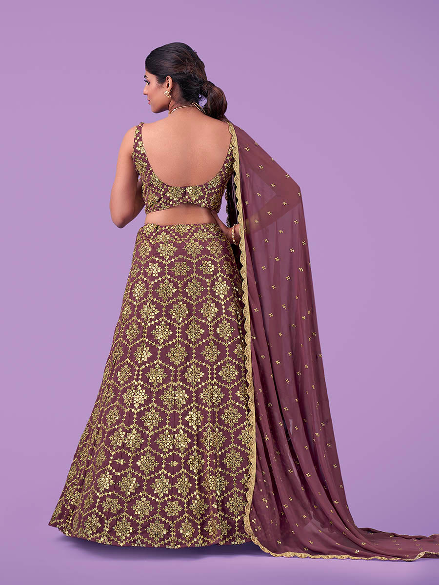 Myra Lilac Georgette Embroidered Designer Lehenga
