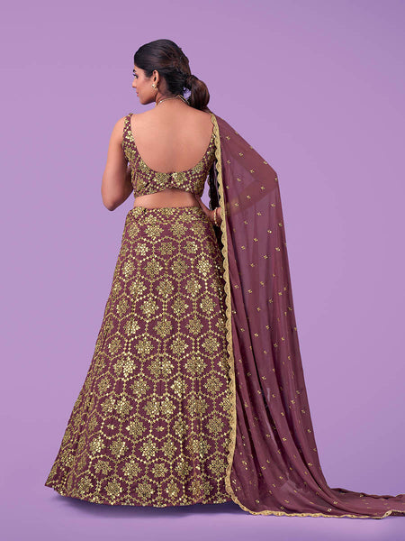 Myra Lilac Georgette Embroidered Designer Lehenga