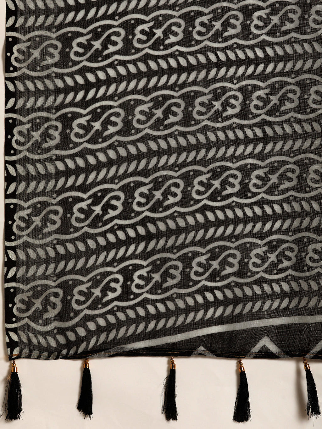 Sangria Black Printed Pure Linen Saree - Distacart