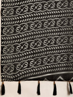 Sangria Black Printed Pure Linen Saree - Distacart