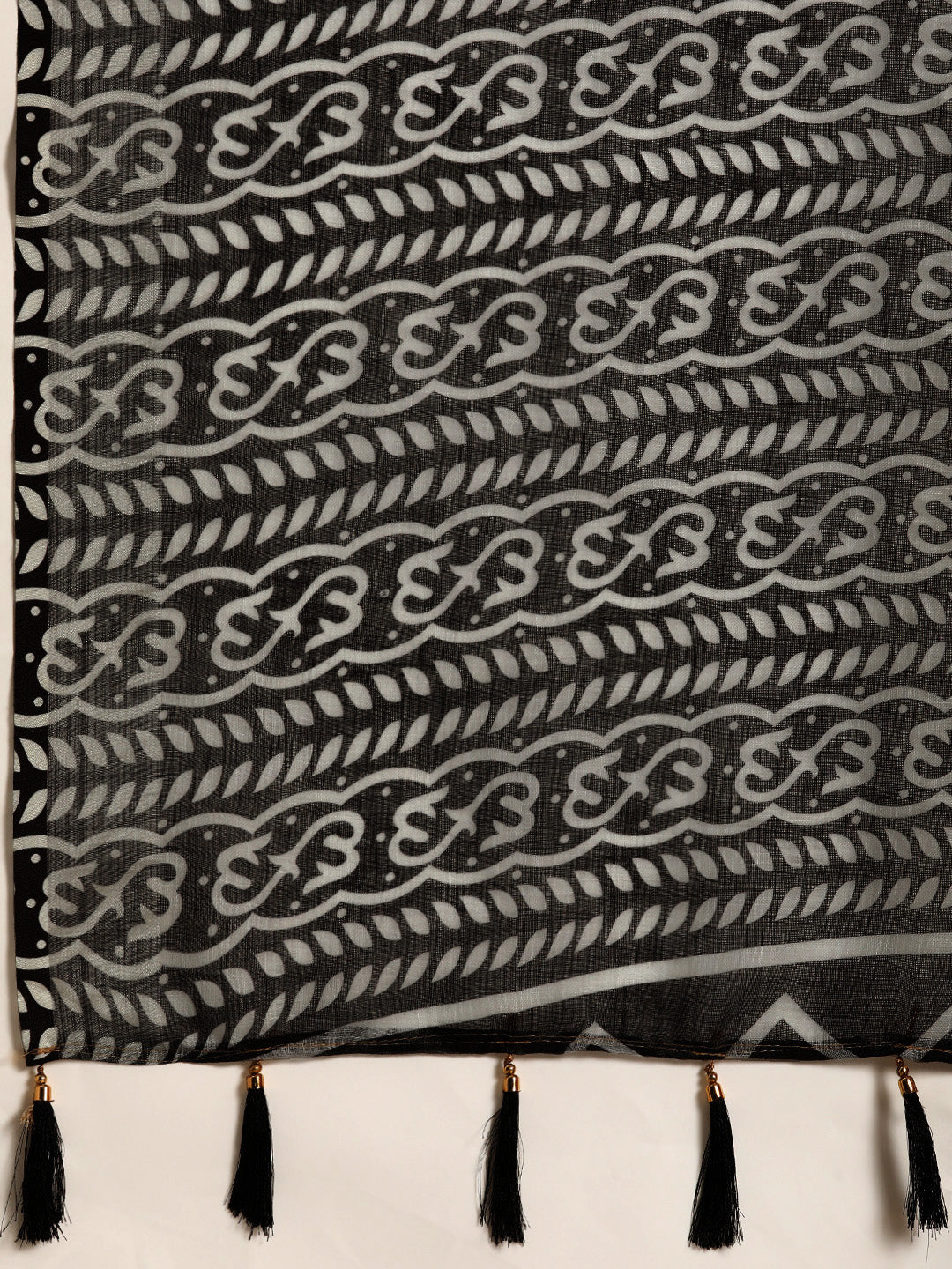 Sangria Black Printed Pure Linen Saree - Distacart