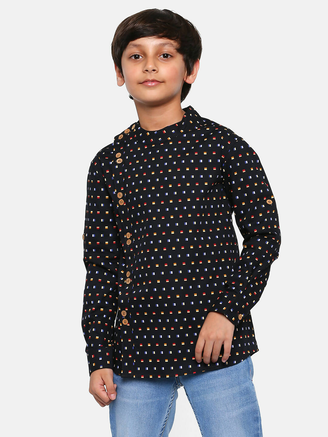 Manet Ethnic Full Sleeves Multi Clour Shirt - Black