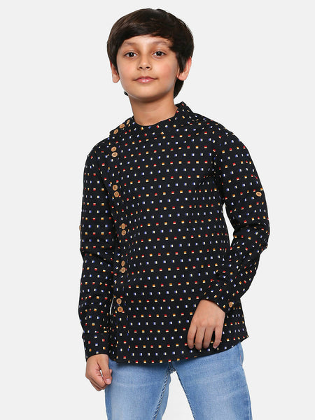 Manet Ethnic Full Sleeves Multi Clour Shirt - Black