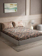 DDecor Grey & Maroon Ethnic Motifs 140 TC Cotton Queen Bedsheet with 2 Pillow Covers - Distacart