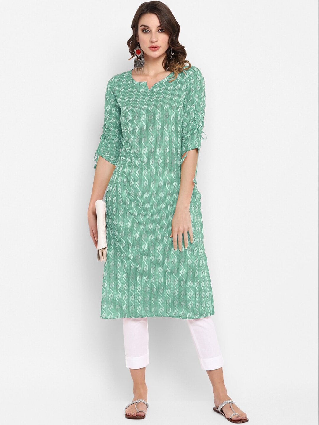 Janasya Green Geometric Printed Cotton Kurta - Distacart