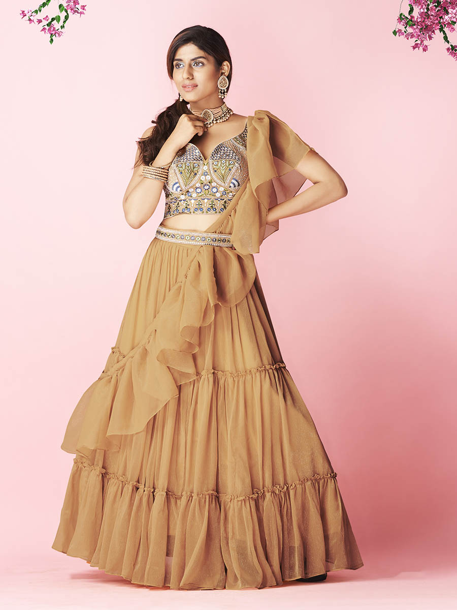 Myra Orange Art Silk Designer Lehenga