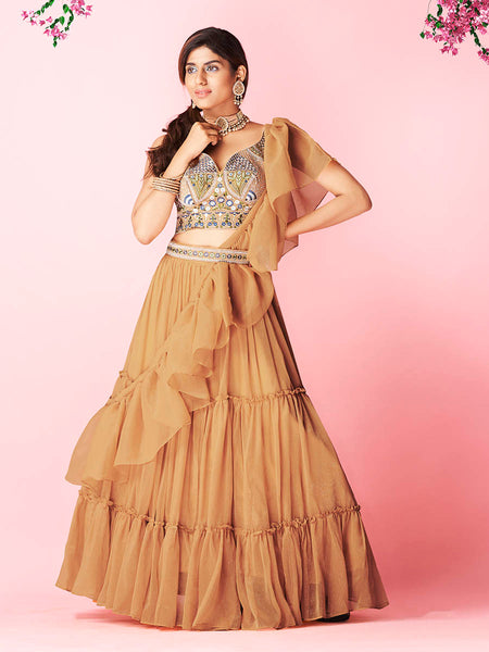 Myra Orange Art Silk Designer Lehenga