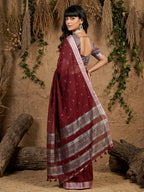 Shree Shyam Fashion Maroon Linen Cotton Saree - Distacart