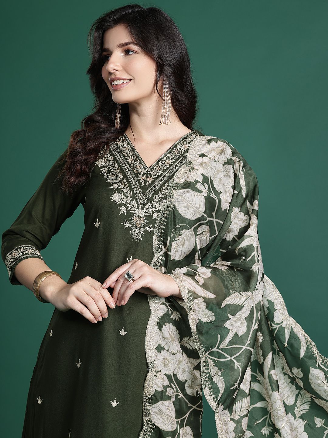 Indo Era Ethnic Motifs Embroidered Thread Work Kurta with Salwar & With Dupatta - Distacart