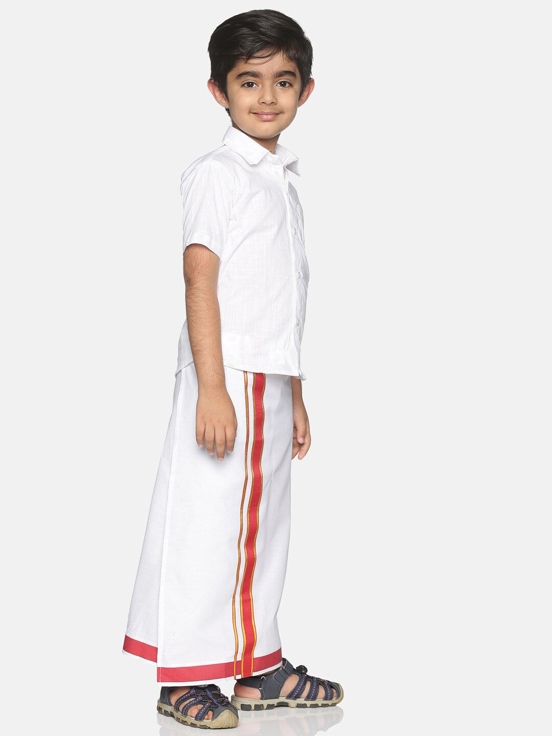 Sethukrishna White Pure Cotton Solid Shirt and Veshti Set For Boys