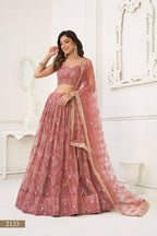 Eilara Glamorous Onion Pink Net With Sequins And Thread Embroidery Real Mirror Work Lehenga Choli For Wedding