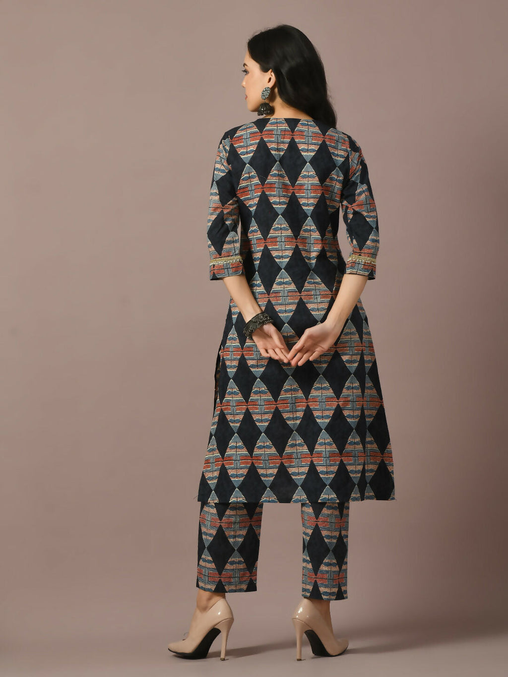 Myshka Women's Multi Printed Cotton Straight Party Kurta Set